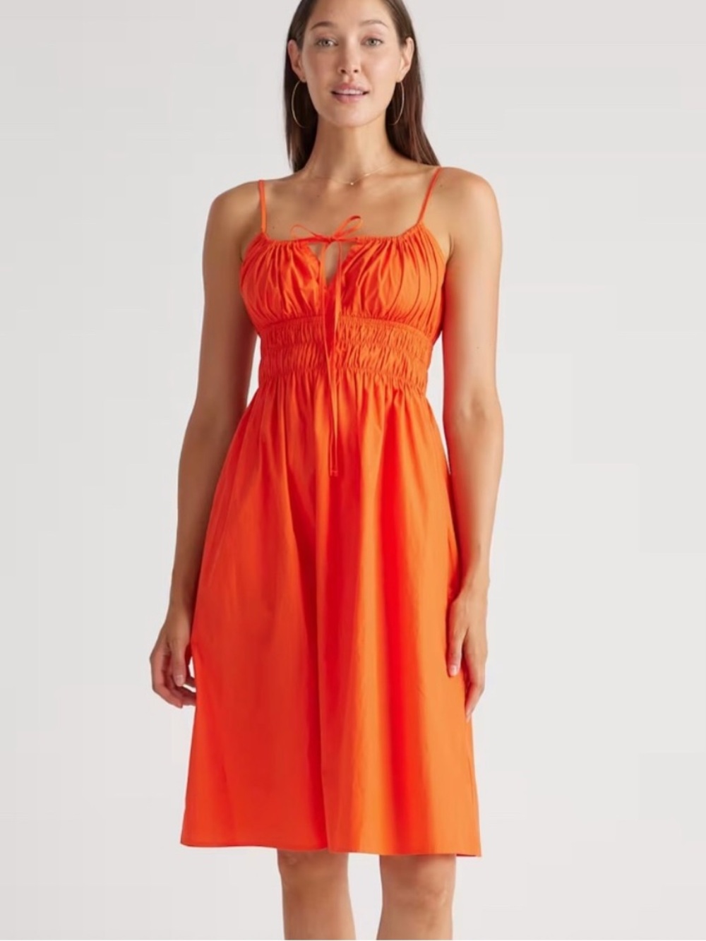 Quince 100% Organic Cotton Keyhole Midi Dress Vermillion Red